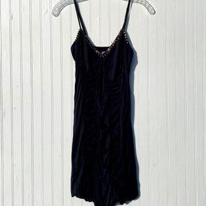 Vintage free people black ruched mini dress studded